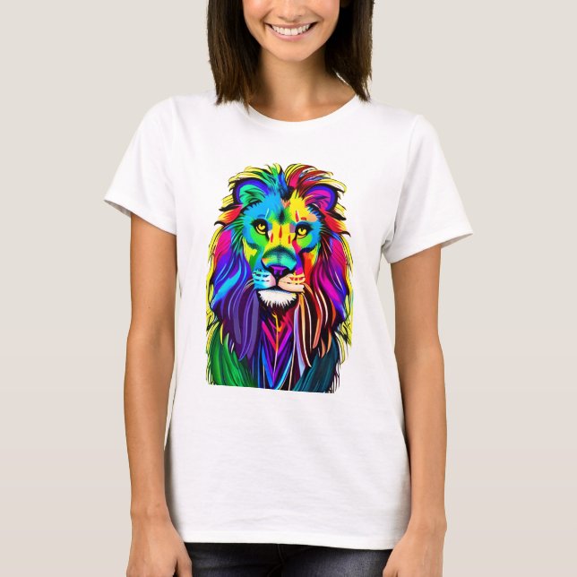 Colourful Lion Face Mystical Fantasy Art T-Shirt (Front)