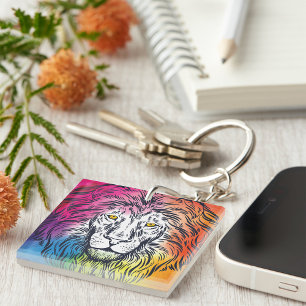 Colourful Lion Head Illustration Key Ring