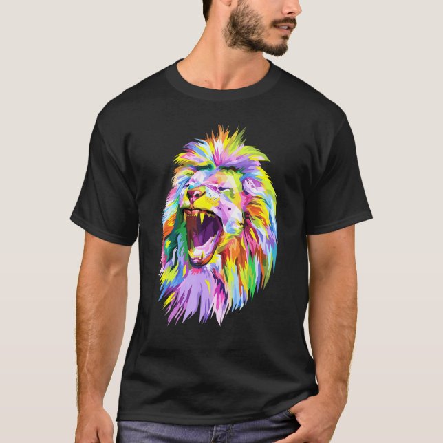 Colourful Lion Head Pop Art For Lions T-Shirt (Front)