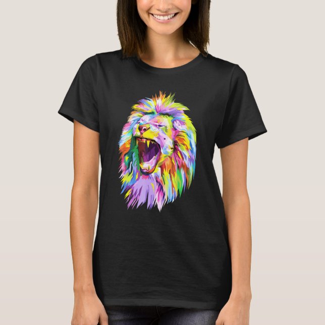 Colourful Lion Head Pop Art For Lions T-Shirt (Front)