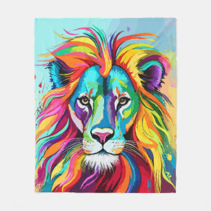 Colourful Lion Head Portrait Fleece Blanket