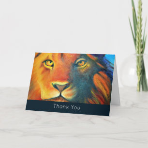 Colourful Lion Head Portrait Oil Painting Thank You Card