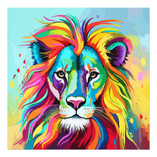 Colourful Lion Head Portrait Photo Print