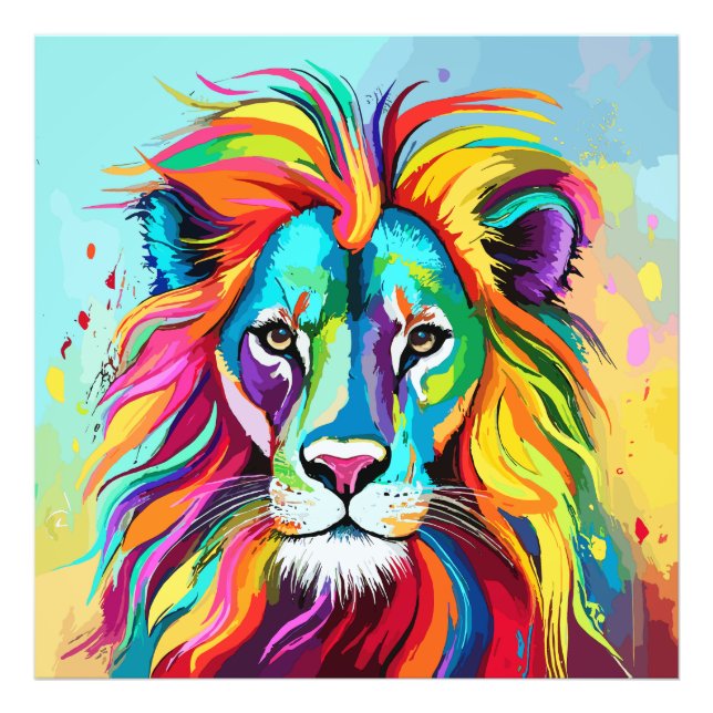 Colourful Lion Head Portrait Photo Print (Front)