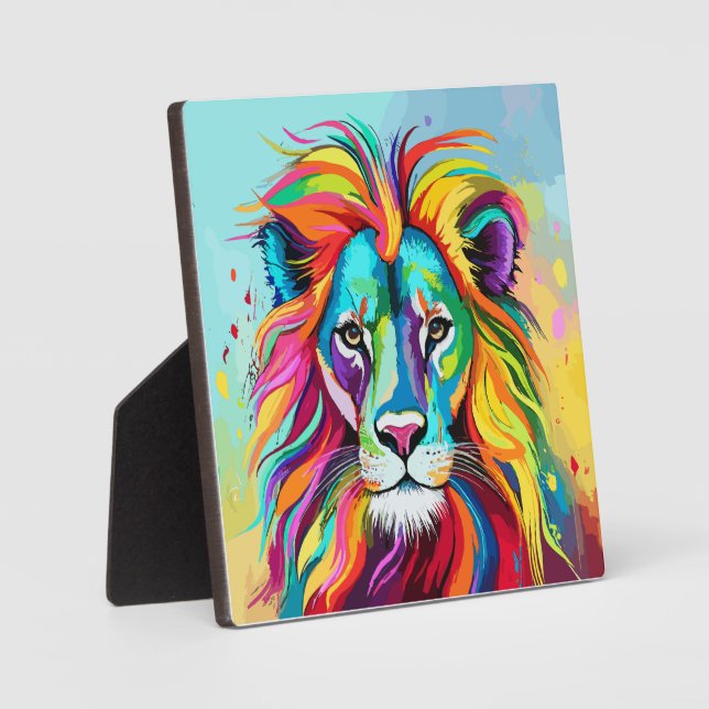 Colourful Lion Head Portrait Plaque (Front)
