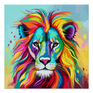 Colourful Lion Head Portrait Poster