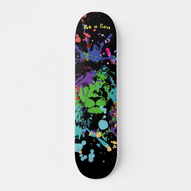 Colourful Lion Paint Artistic Splash Skateboard (Front)