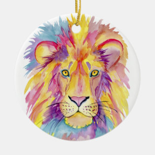 Colourful Lion Portrait Ceramic Ornament