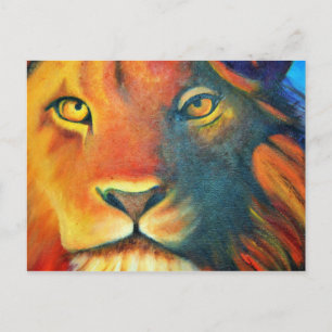 Colourful Lion Portrait Oil Painting Postcard
