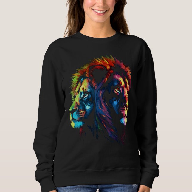 Colourful Lion  Ying and Yang  Zoo Animal Lion Sweatshirt (Front)
