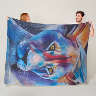 Colourful Lioness Art - Hand Painted Wildlife Deco Fleece Blanket