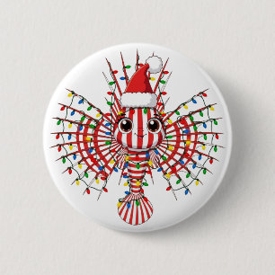 Colourful Lionfish Wearing a Santa Hat 6 Cm Round Badge