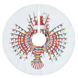 Colourful Lionfish Wearing a Santa Hat Brushed Polyester Tree Skirt