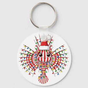 Colourful Lionfish Wearing a Santa Hat Key Ring