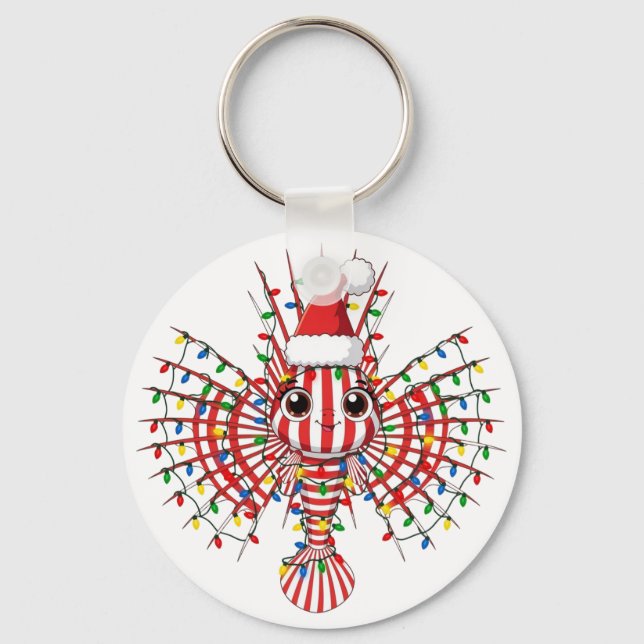 Colourful Lionfish Wearing a Santa Hat  Key Ring (Front)