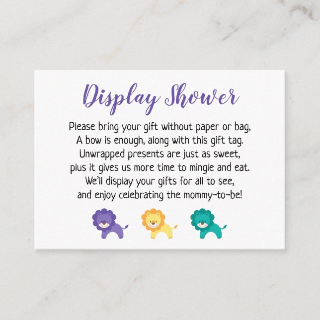 Colourful Lions Display Baby Shower Gift Card (Front)