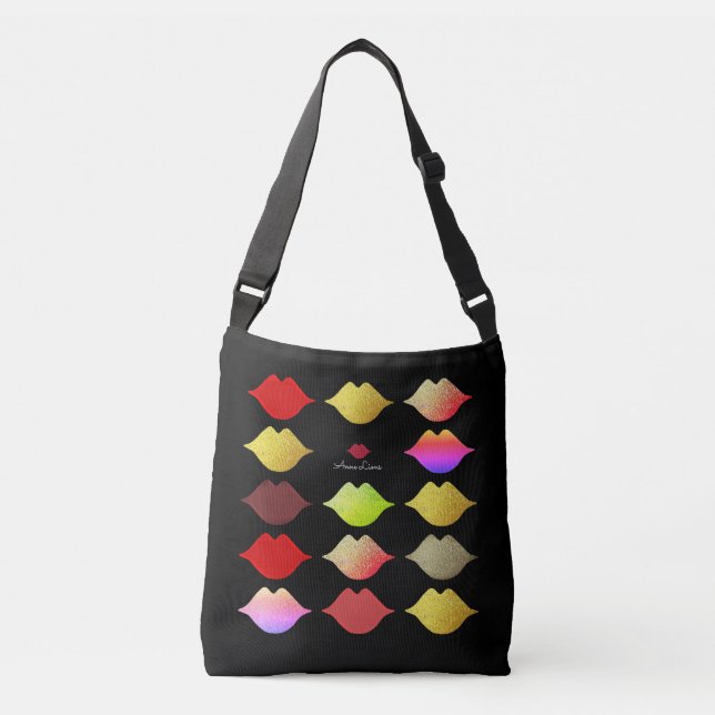 Colourful Lips . makeup artist beauty style black Crossbody Bag (Front)
