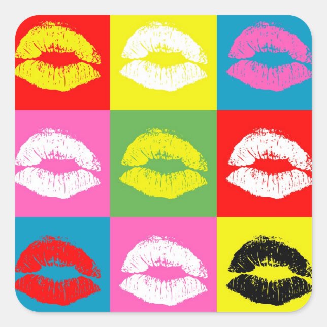 Colourful lips square sticker (Front)