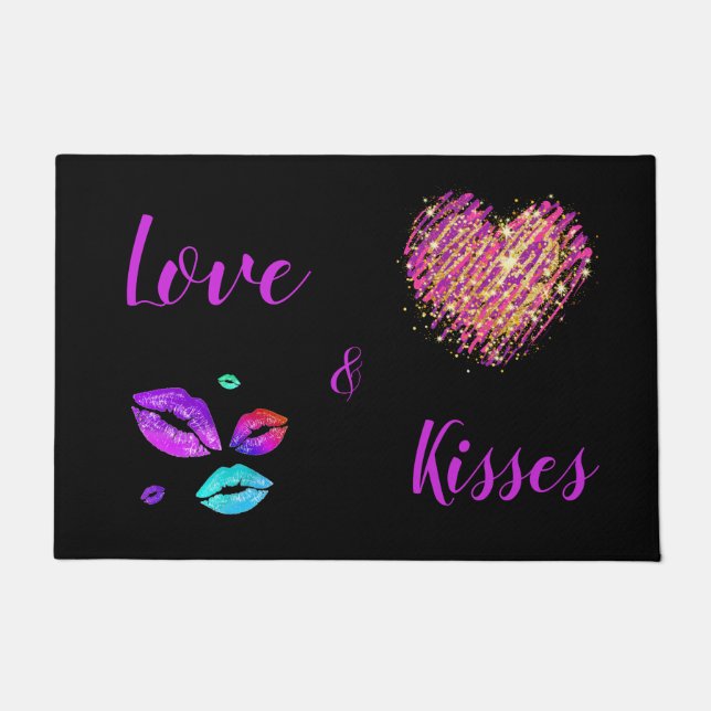 Colourful Lips With Love & Kisses Doormat (Front)