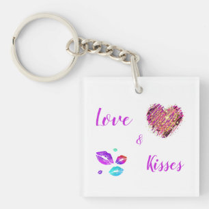 Colourful Lips With Love & Kisses Key Ring