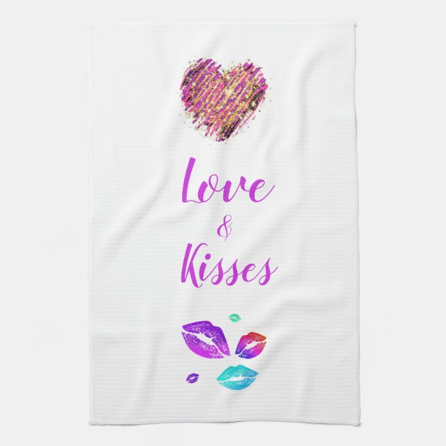 Colourful Lips With Love & Kisses Tea Towel (Vertical)