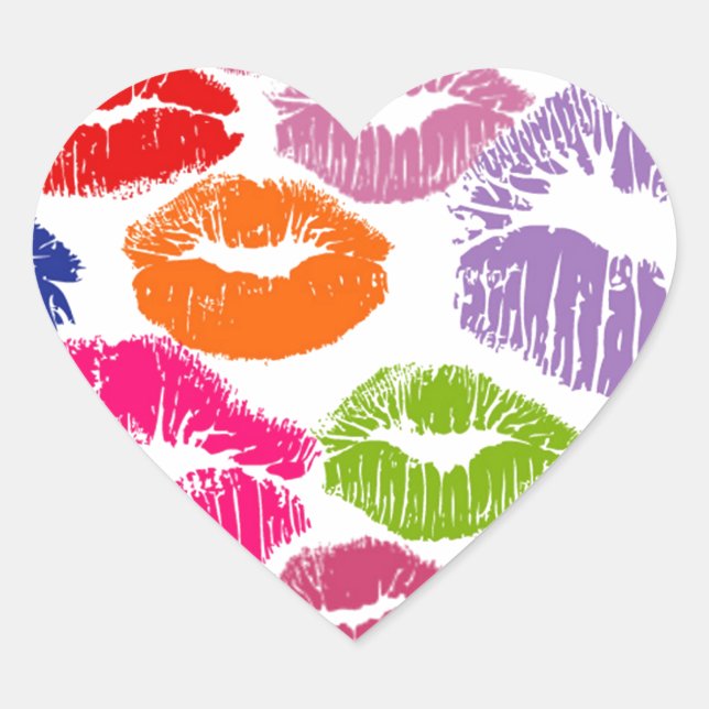 Colourful Lipstick Kisses Lip Colour Heart Sticker (Front)