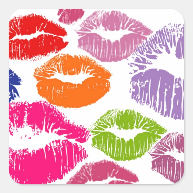 Colourful Lipstick Kisses Lip Colour Square Sticker (Front)