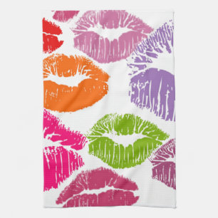 Colourful Lipstick Kisses Lip Colour Tea Towel