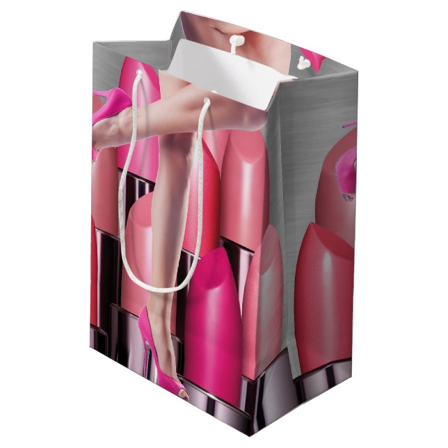 Colourful Lipsticks & Lady In High Heels Medium Gift Bag (Back Angled)
