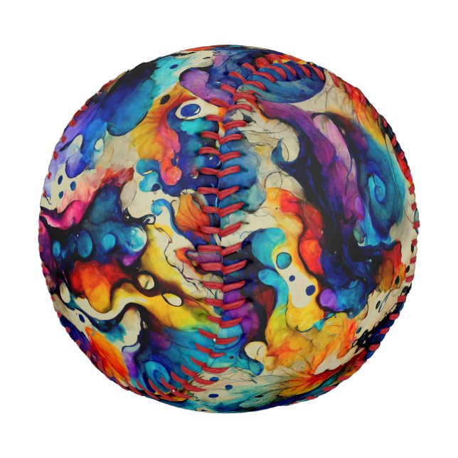 Colourful Liquid Ink Abstraction Baseball (Angled)