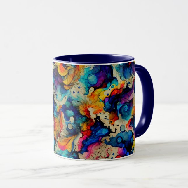 Colourful Liquid Ink Abstraction Mug (Front Right)