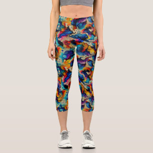 Colourful Liquid Ink Abstraction Pattern Capri Leggings