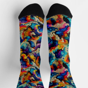 Colourful Liquid Ink Abstraction Socks