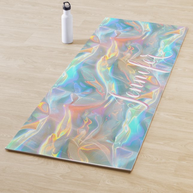 Colourful Liquid Iridescent Pastel Holographic Yoga Mat (In Situ)
