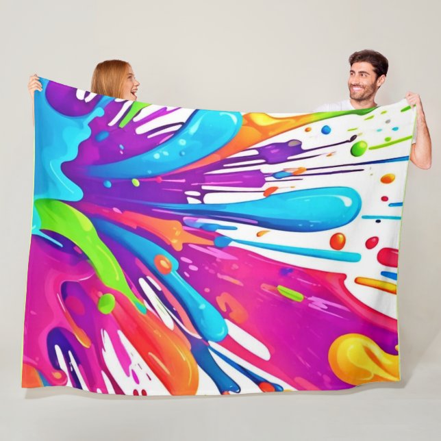 Colourful Liquid Paint Splashes Fleece Blanket (In Situ)