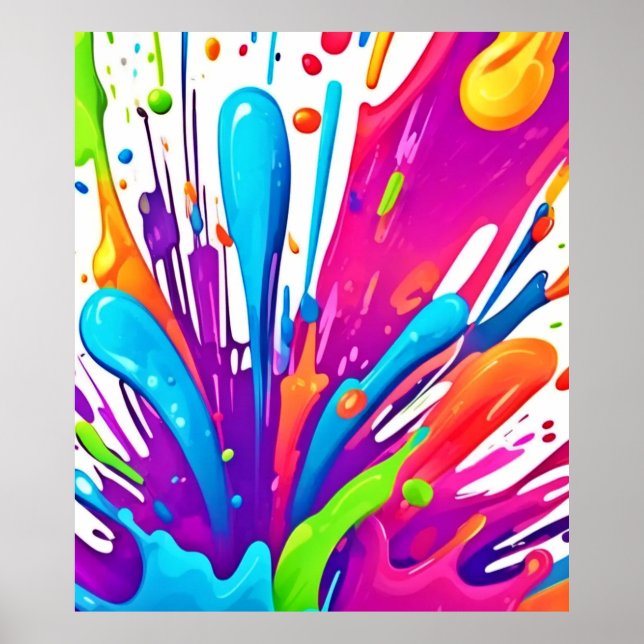 Colourful Liquid Paint Splashes Poster (Front)