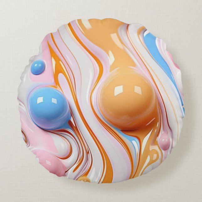 Colourful Liquid with Bubbles Round Cushion (Front)