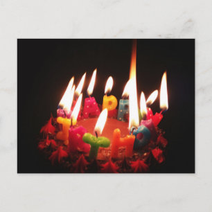 Colourful, LitC "Happy Birthday" Candles, Dark Roo Postcard