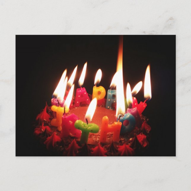 Colourful, LitC "Happy Birthday" Candles, Dark Roo Postcard (Front)