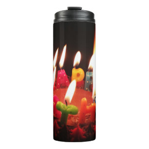 Colourful, LitC "Happy Birthday" Candles, Dark Roo Thermal Tumbler