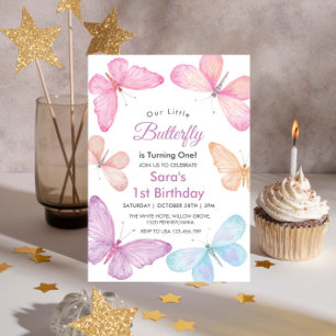 Colourful Litlle Butterfly Girl' 1st Birthday  Invitation