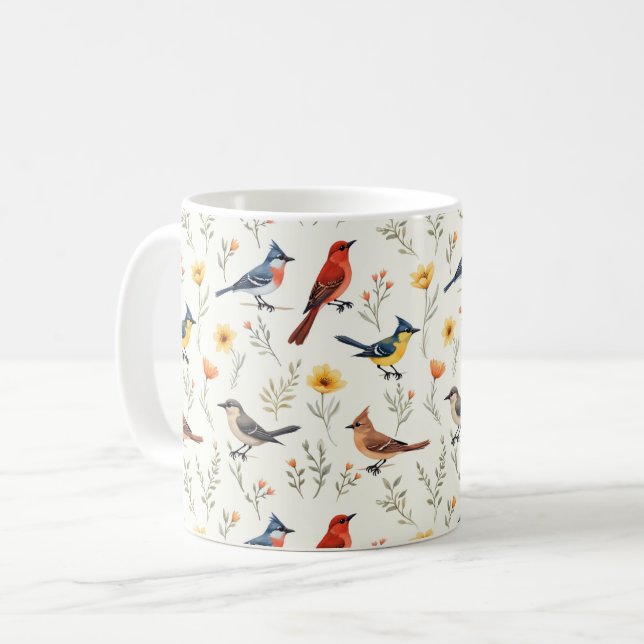 Colourful Little Birds Coffee Mug (Front Left)