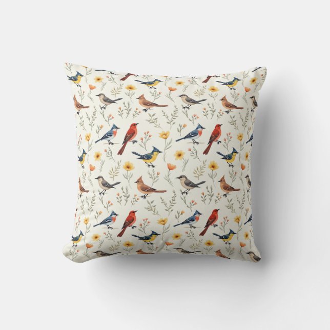 Colourful Little Birds Cushion (Front)