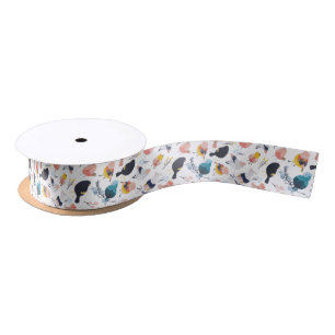 Colourful Little Birds Floral Botanical Paradise Satin Ribbon