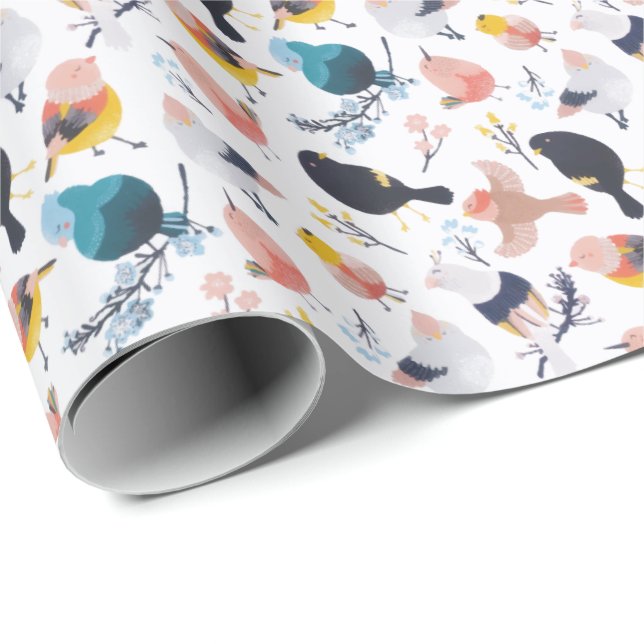 Colourful Little Birds Floral Botanical Paradise Wrapping Paper (Roll Corner)