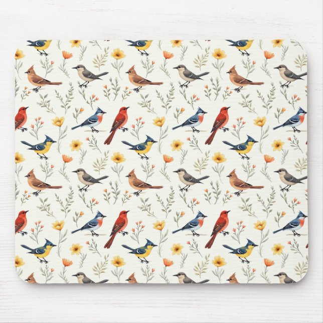 Colourful Little Birds Mouse Pad (Front)