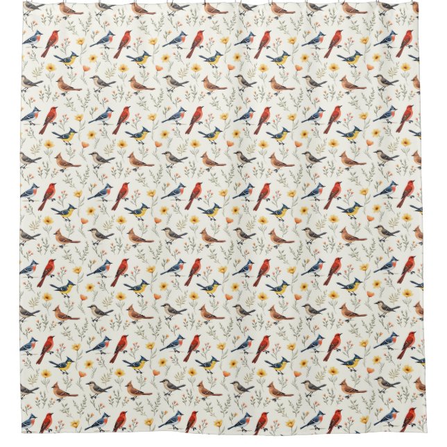 Colourful Little Birds Shower Curtain (Front)