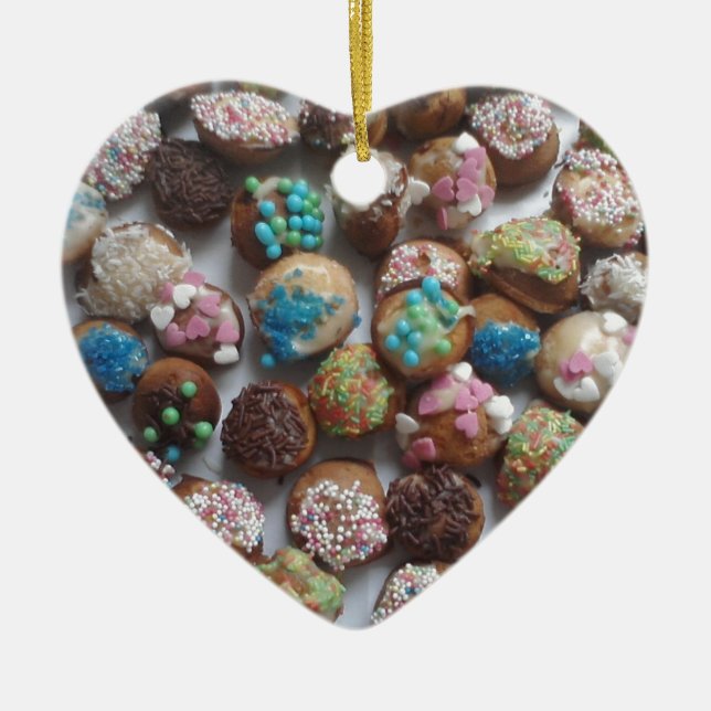 colourful little birthday cakes, food, party cake ceramic ornament (Front)