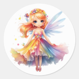 Colourful Little Fairy with wide dress Classic Round Sticker