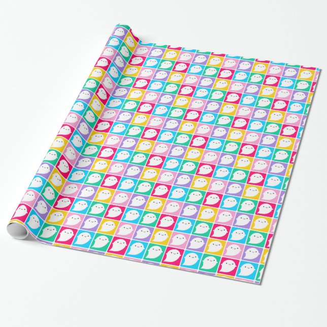 Colourful Little Ghosts Wrapping Paper (Unrolled)